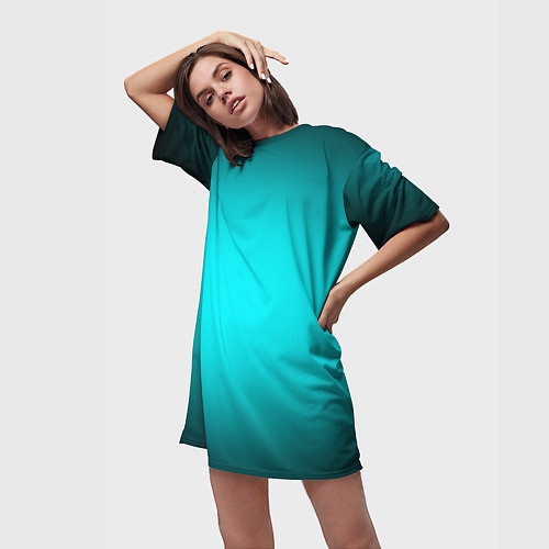 Женская длинная футболка Неоновый синий градиент / 3D-принт – фото 3
