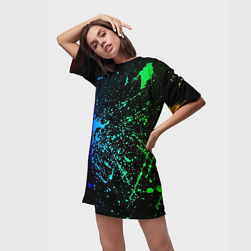 Женская длинная футболка Разноцветные брызги / 3D-принт – фото 3