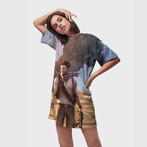 Женская длинная футболка Uncharted 3 / 3D-принт – фото 3