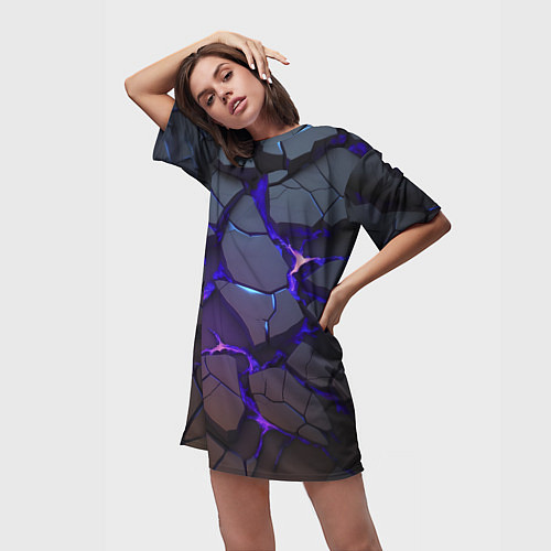 Женская длинная футболка Светящаяся неоновая лава / 3D-принт – фото 3