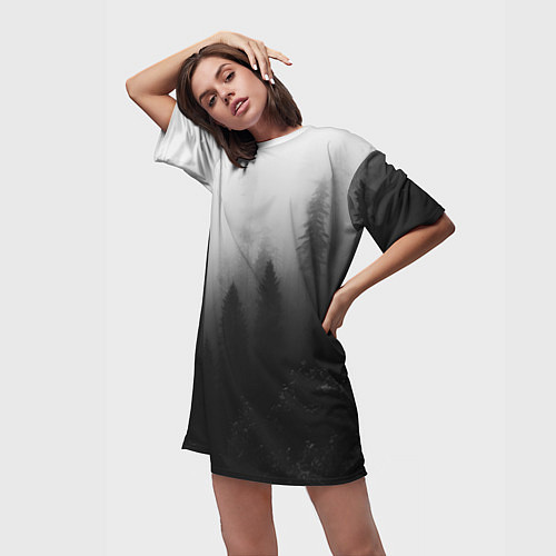 Женская длинная футболка Красивый туманный лес / 3D-принт – фото 3