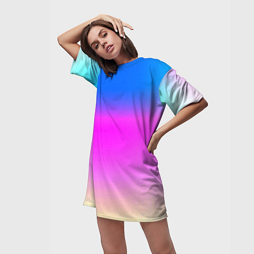 Женская длинная футболка Неоновые краски космоса / 3D-принт – фото 3