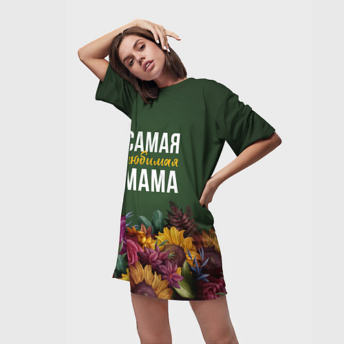 Женская длинная футболка Самая любимая мама цветы / 3D-принт – фото 3