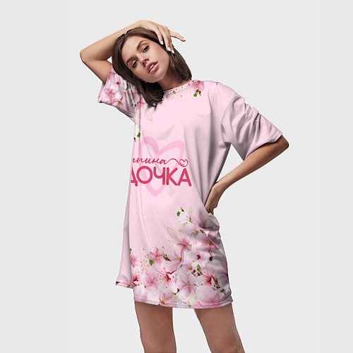 Женская длинная футболка Папина дочка сакура / 3D-принт – фото 3