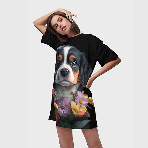 Женская длинная футболка Бернский зенненхунд милый щенок / 3D-принт – фото 3