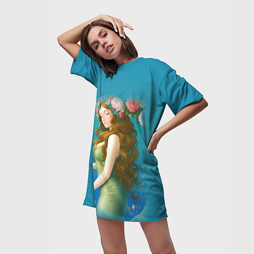 Женская длинная футболка Фэнтези девушка с розами / 3D-принт – фото 3