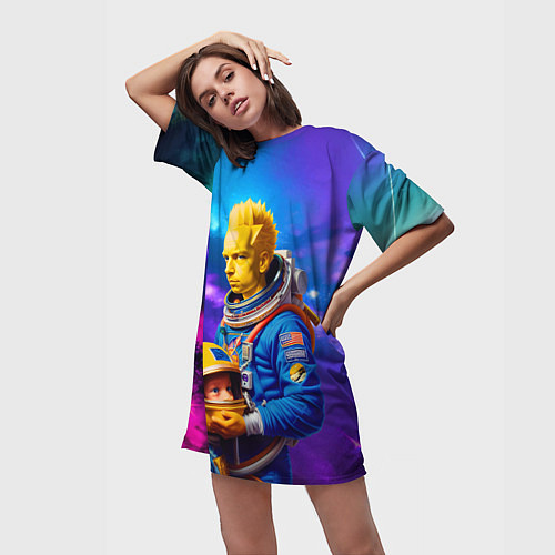 Женская длинная футболка Bart Simpson and Maggie in space - neural network / 3D-принт – фото 3