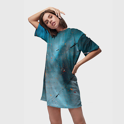 Женская длинная футболка Абстрактный синий туман, силуэты и краски / 3D-принт – фото 3