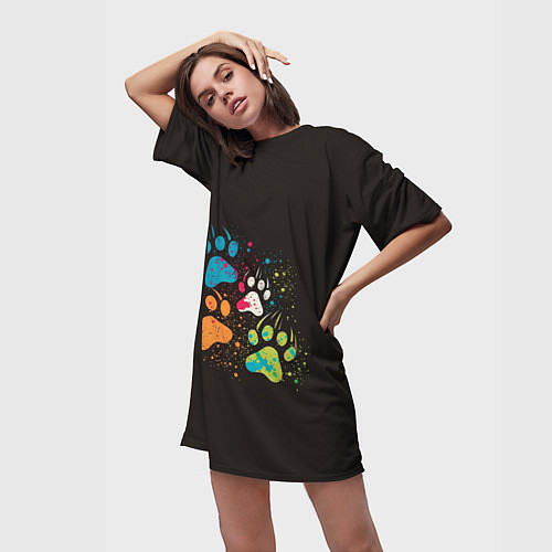 Женская длинная футболка Кучка лапок / 3D-принт – фото 3