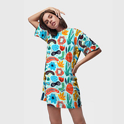 Футболка женская длинная Colorful patterns, цвет: 3D-принт — фото 2