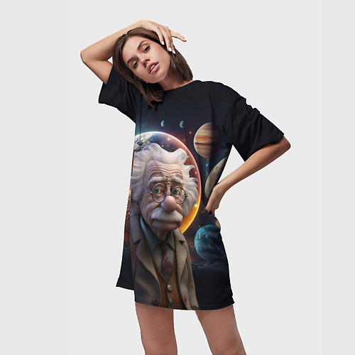 Женская длинная футболка Альберт Эйнштейн и его теория / 3D-принт – фото 3