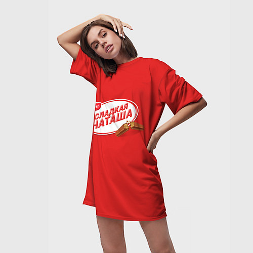 Женская длинная футболка Очень сладкая Наташа - Кит кат / 3D-принт – фото 3