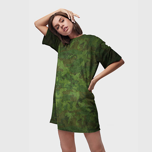 Женская длинная футболка Камуфляж хаки / 3D-принт – фото 3