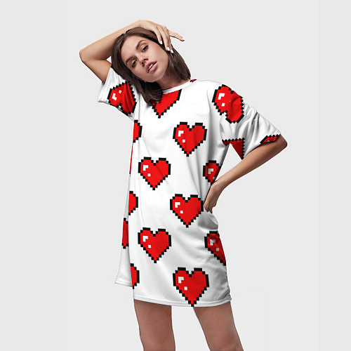 Женская длинная футболка Сердца в стиле пиксель-арт / 3D-принт – фото 3