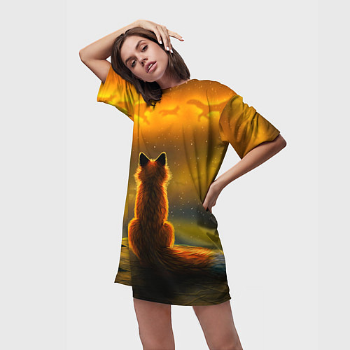 Женская длинная футболка Лиса духи предков / 3D-принт – фото 3