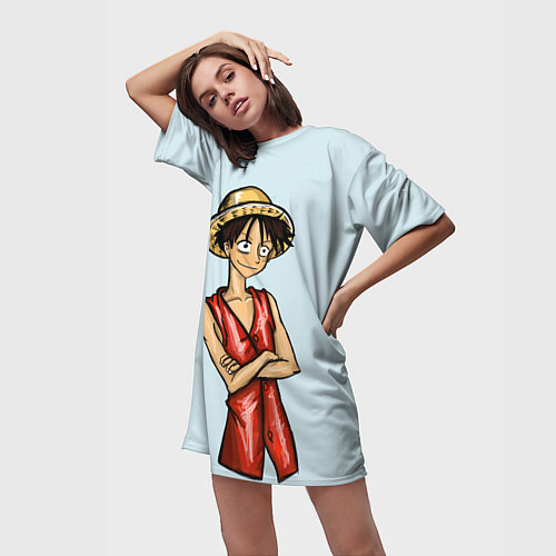 Женская длинная футболка Луффи в шляпе / 3D-принт – фото 3