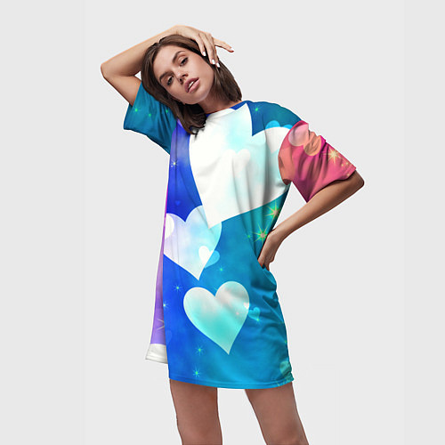 Женская длинная футболка Dreamy Hearts Multicolor / 3D-принт – фото 3