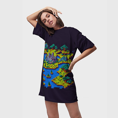 Женская длинная футболка Пиксельный остров и замок / 3D-принт – фото 3