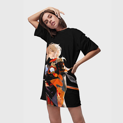 Женская длинная футболка Казуха с мечом - Genshin Impact / 3D-принт – фото 3