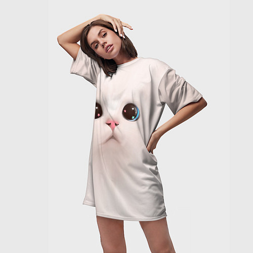 Женская длинная футболка Милый кот с большими глазами / 3D-принт – фото 3