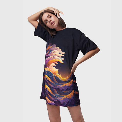 Женская длинная футболка Красочная волна / 3D-принт – фото 3