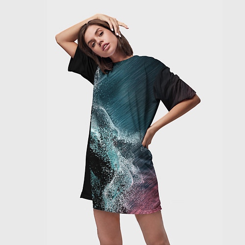 Женская длинная футболка Морские частицы / 3D-принт – фото 3