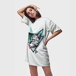 Футболка женская длинная Красочный эскиз кота, цвет: 3D-принт — фото 2