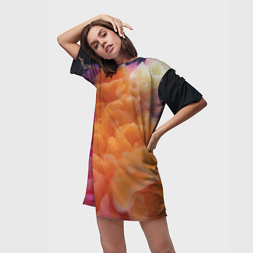 Женская длинная футболка Разноцветный дым сгустки / 3D-принт – фото 3