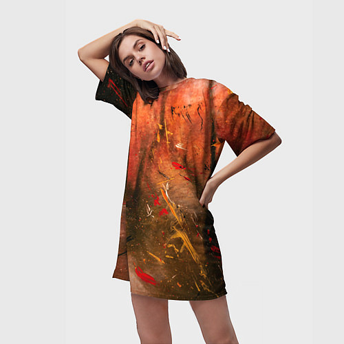 Женская длинная футболка Абстрактный красный туман и краски / 3D-принт – фото 3