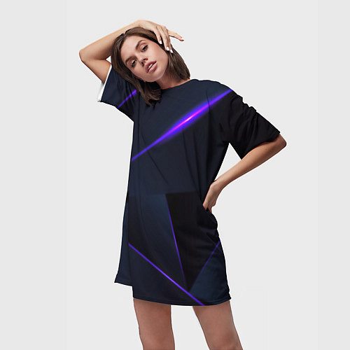 Женская длинная футболка Geometry stripes neon stiil / 3D-принт – фото 3