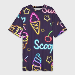Женская длинная футболка Неоновые надписи sweet scoop