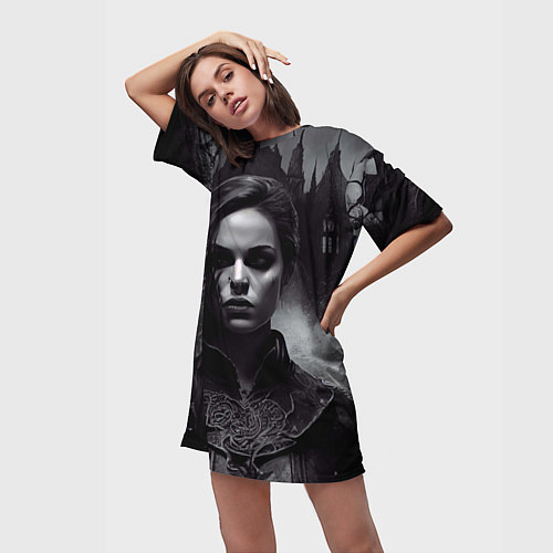 Женская длинная футболка Готическая девушка Аливера / 3D-принт – фото 3