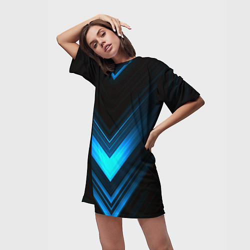 Женская длинная футболка Neon geometry stripes / 3D-принт – фото 3