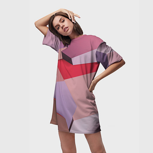 Женская длинная футболка Розовое абстрактное множество кубов / 3D-принт – фото 3