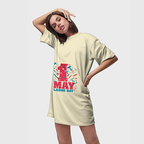 Женская длинная футболка 1 мая - праздник труда / 3D-принт – фото 3