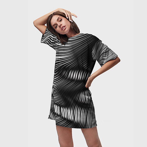 Женская длинная футболка Оптические волны / 3D-принт – фото 3