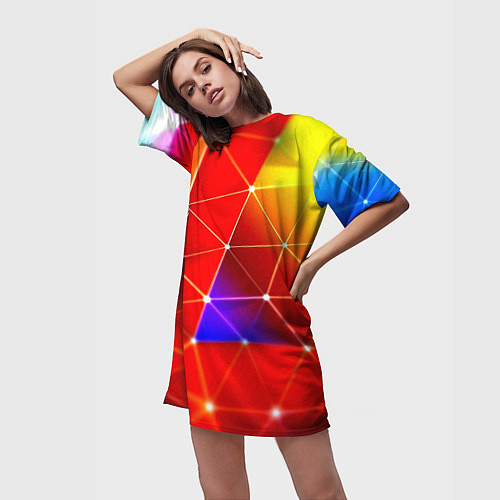 Женская длинная футболка Digital triangle abstract / 3D-принт – фото 3