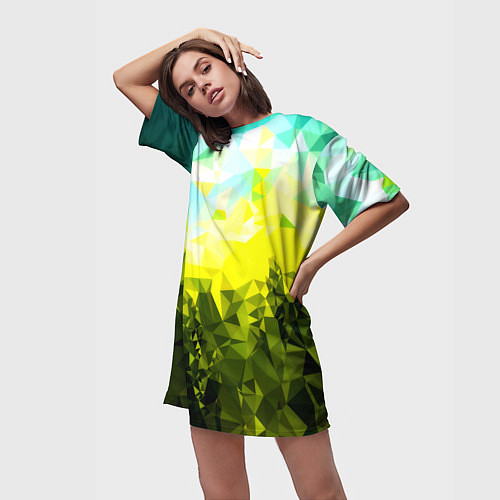 Женская длинная футболка Green abstract colors / 3D-принт – фото 3
