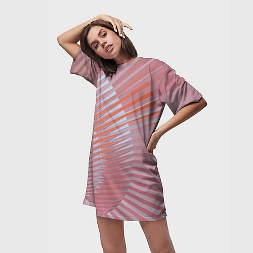 Женская длинная футболка Абстрактные розовые волнообразные линии / 3D-принт – фото 3