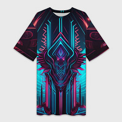 Футболка женская длинная Кибернетический узор дракона, цвет: 3D-принт