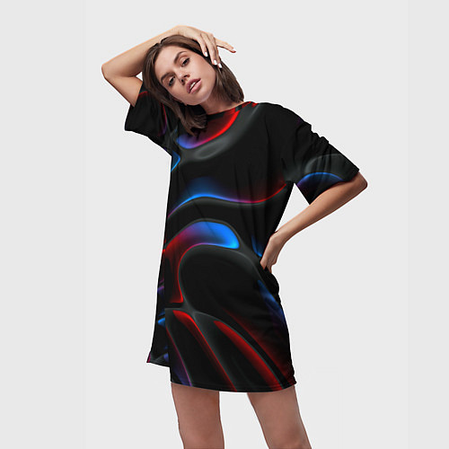 Женская длинная футболка Neon colors drops of liquid / 3D-принт – фото 3