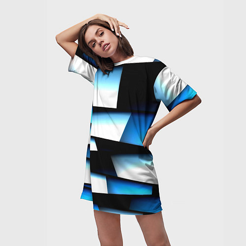 Женская длинная футболка Решетка из линий и полос / 3D-принт – фото 3