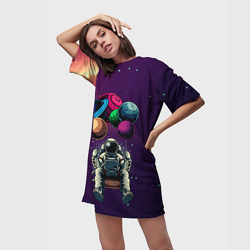 Женская длинная футболка Космонавт на шариках / 3D-принт – фото 3