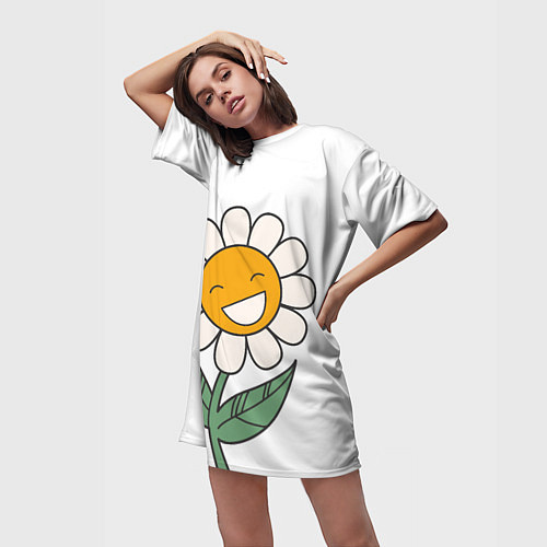 Женская длинная футболка Весёлый цветок ромашка / 3D-принт – фото 3
