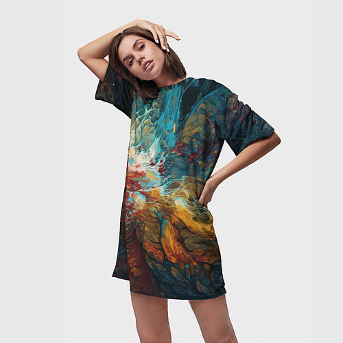 Женская длинная футболка Яркий флюид арт / 3D-принт – фото 3