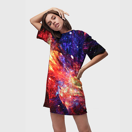 Женская длинная футболка Космическое сияние ночь / 3D-принт – фото 3