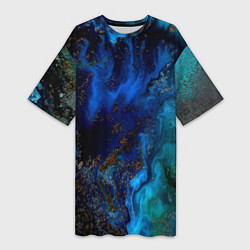 Футболка женская длинная Жидкие холодные краски, цвет: 3D-принт