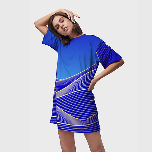 Женская длинная футболка Волновая растровая композиция / 3D-принт – фото 3