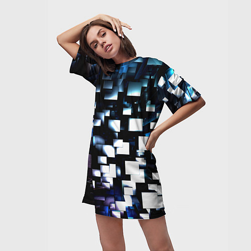 Женская длинная футболка Неоновые кубы абстракция / 3D-принт – фото 3
