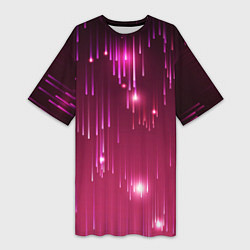 Футболка женская длинная Светящиеся розовые линии, цвет: 3D-принт